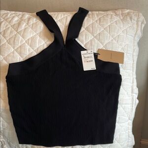 Halogen Black Ribbed Crop Tank Top